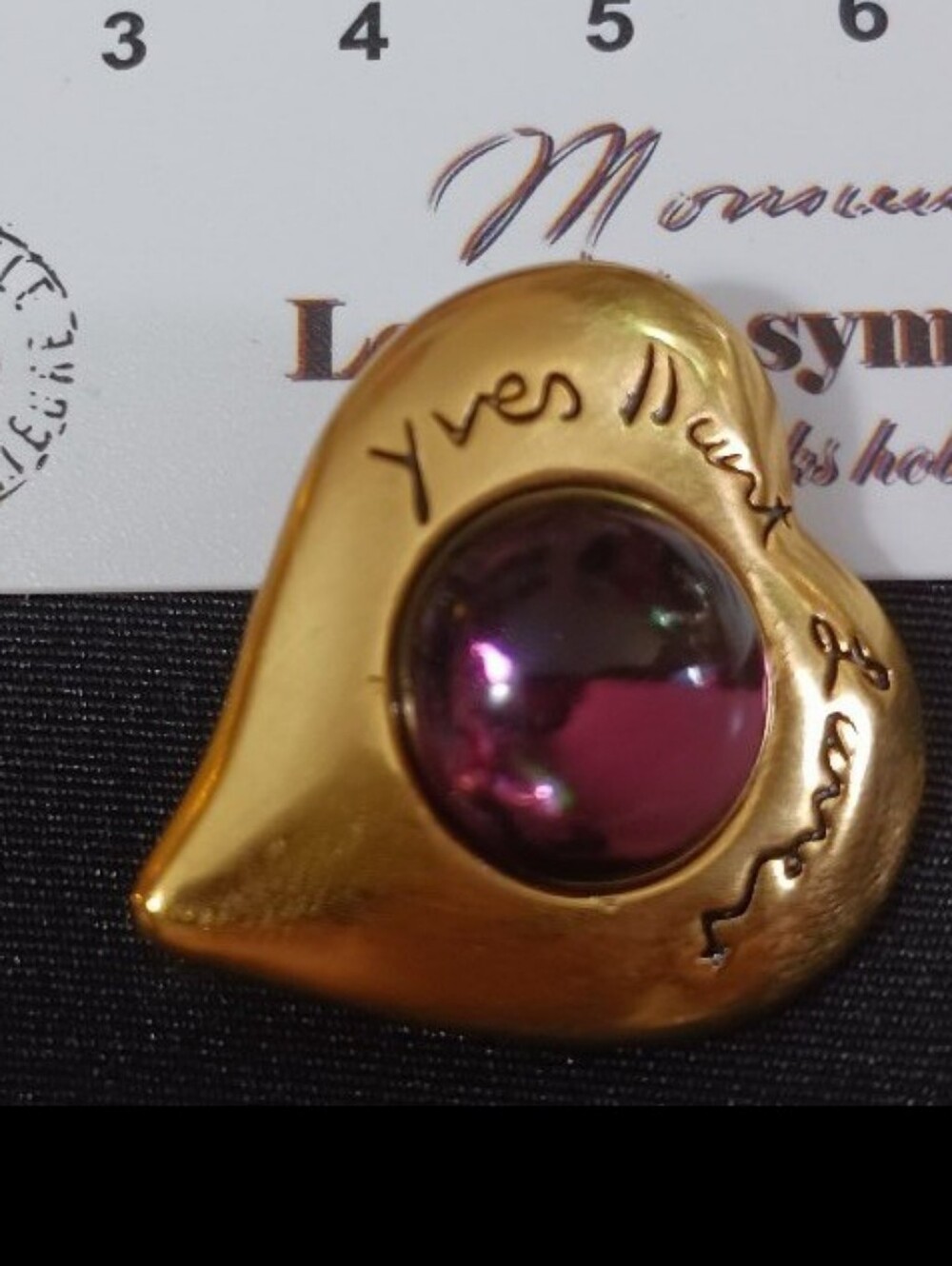 Yves Saint Laurent Gold Heart Earrings with Purple Cabochon